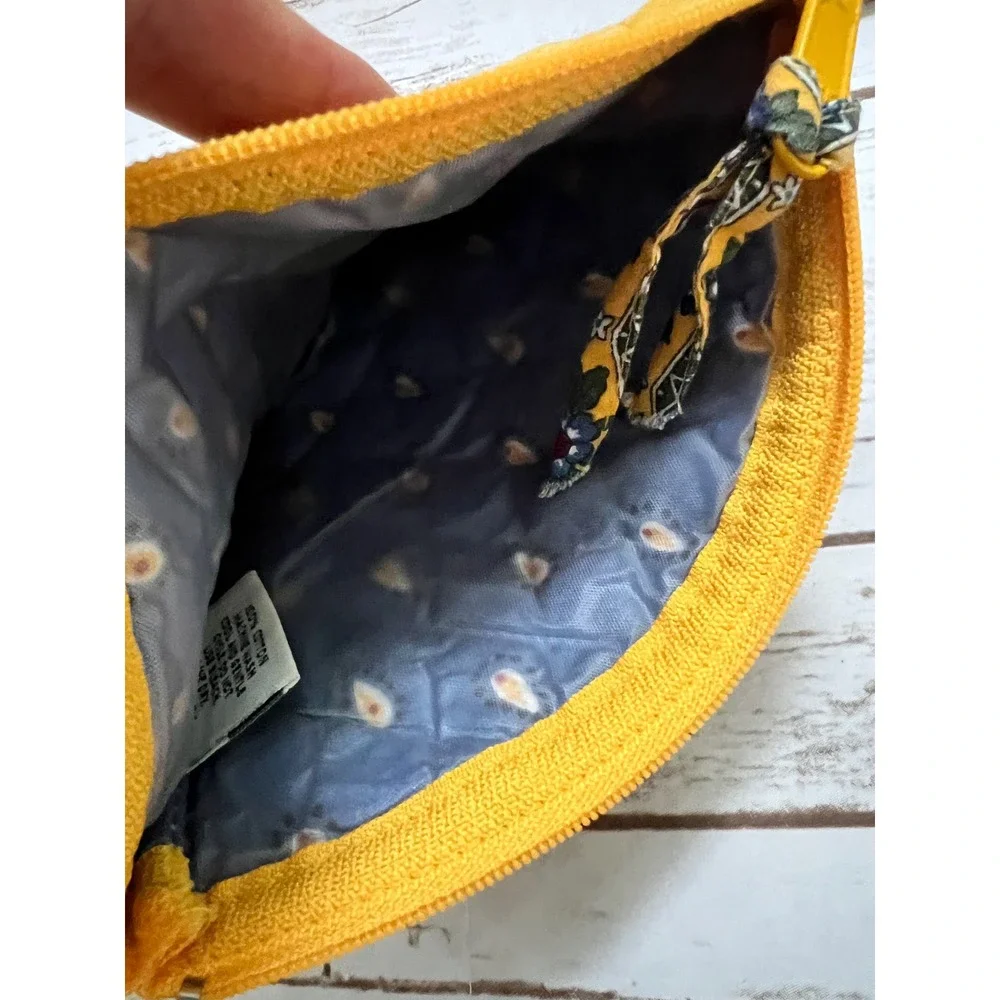 VTG Vera Bradley Cosmetic Pouch Yellow Floral Quilted Cotton Zipper Bag OS